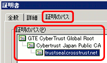 クロストラストが提供するSSLサーバ証明書、EV SSL証明書のIE7での階層、携帯・PC対応SSL証明書（Enterprise SSL for mobile）